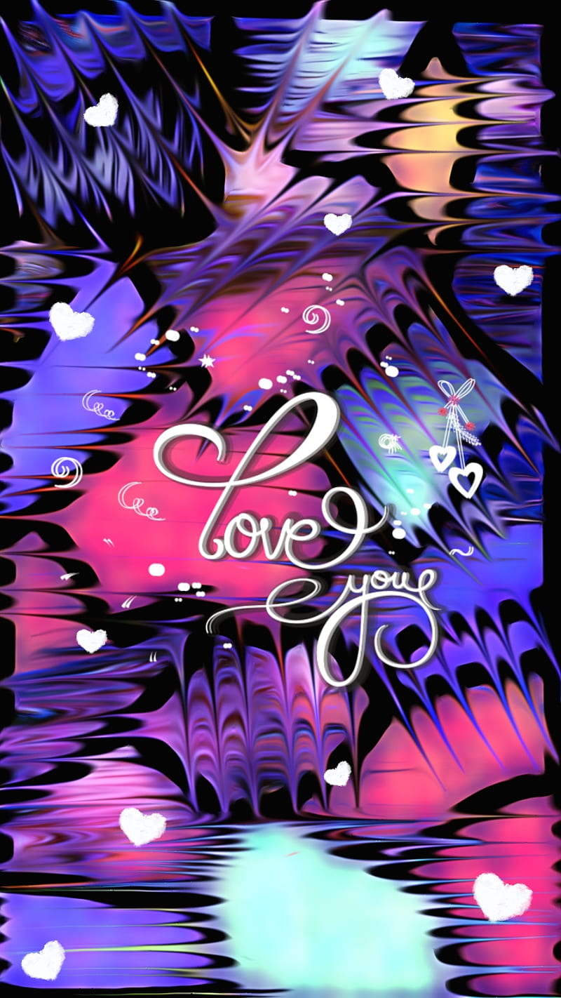 Love You, colorful, colors, floating, corazones, love, neon, patchwork, HD phone wallpaper