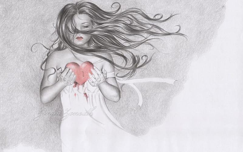 BLEEDING HEART, sad, abstract, drawing, HD wallpaper