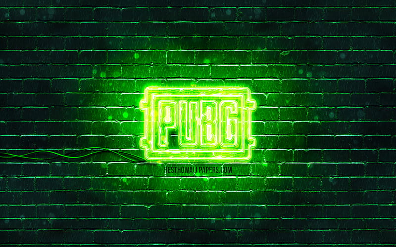 Pugb green logo green brickwall, PlayerUnknowns Battlegrounds, Pugb logo, 2020 games, Pugb neon logo, Pugb, HD wallpaper