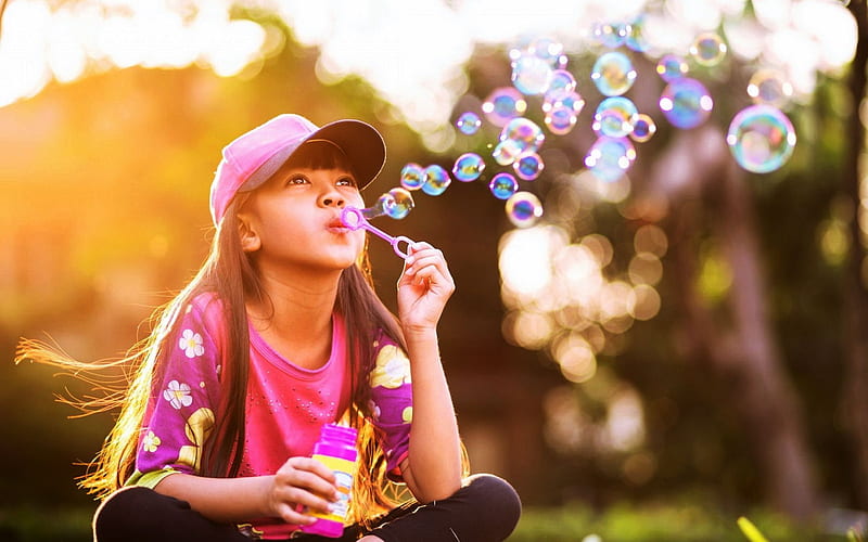 little girl, pretty, sunset, adorable, play, sightly, sweet, nice bubbles, beauty, face, child, bonny, lovely, pure, baby, cute, white, Hair, little, Nexus, bonito, dainty, kid, graphy, fair, people, pink, Belle, comely, hat, girl, childhood, HD wallpaper