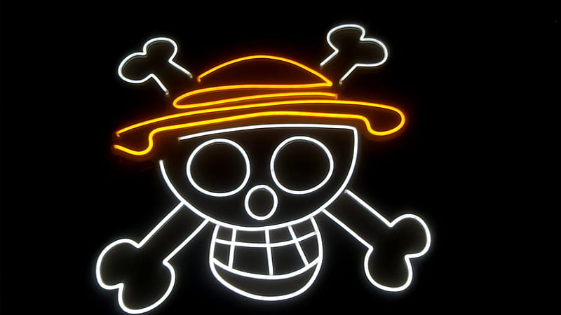 One Piece: Straw Hats Jolly Roger. Luffy Hat Logo Neon Sign, HD wallpaper