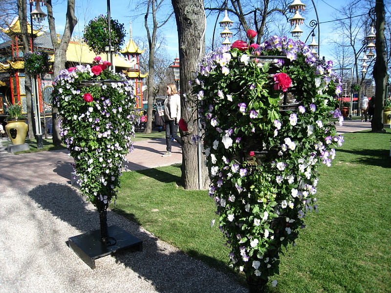 Tivoli Park, house, grass, flowers, colors, arrangement, spring, Park, HD wallpaper
