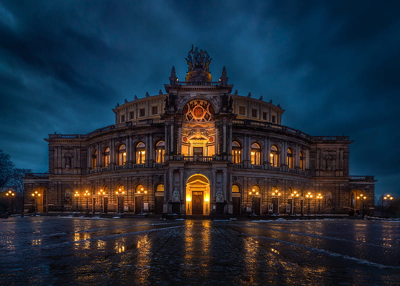 Buildings, Building, Dresden, Germany, Light, Night, HD wallpaper
