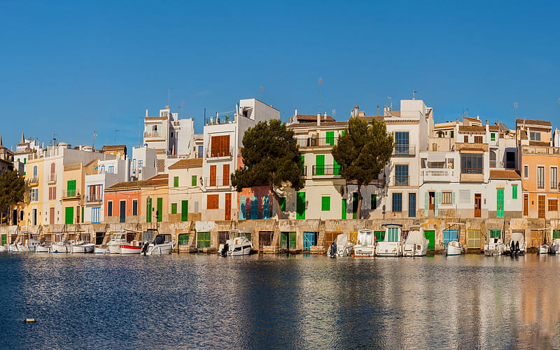 Portocolom, Mallorca, summer, beach, cityscape, Balearic Islands, Mediterranean sea, HD wallpaper