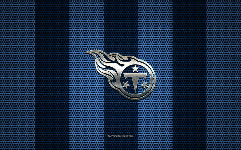 Tennessee Titans logo, American football club, metal emblem, blue black metal mesh background, Tennessee Titans, NFL, Nashville, Tennessee, USA, american football, HD wallpaper