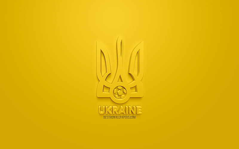 Ukraine national football team, creative 3D logo, yellow background, 3d emblem, Ukraine, Europe, UEFA, 3d art, football, stylish 3d logo, HD wallpaper
