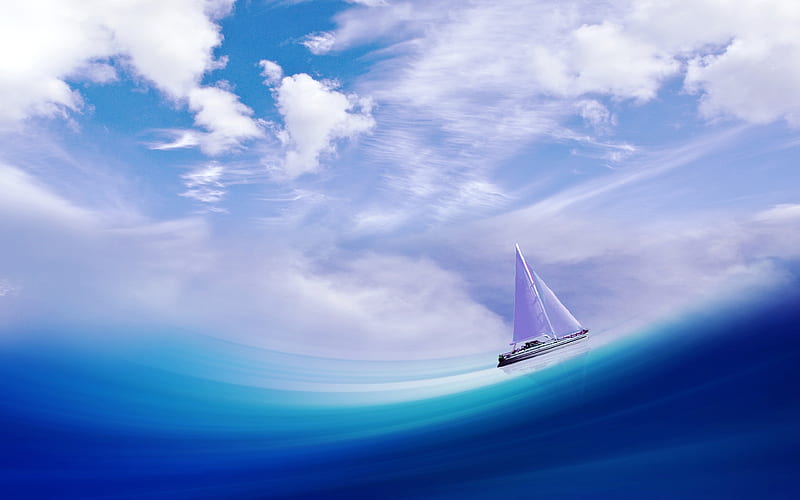 Sailing Ship Blue Ocean White Cloud, HD wallpaper
