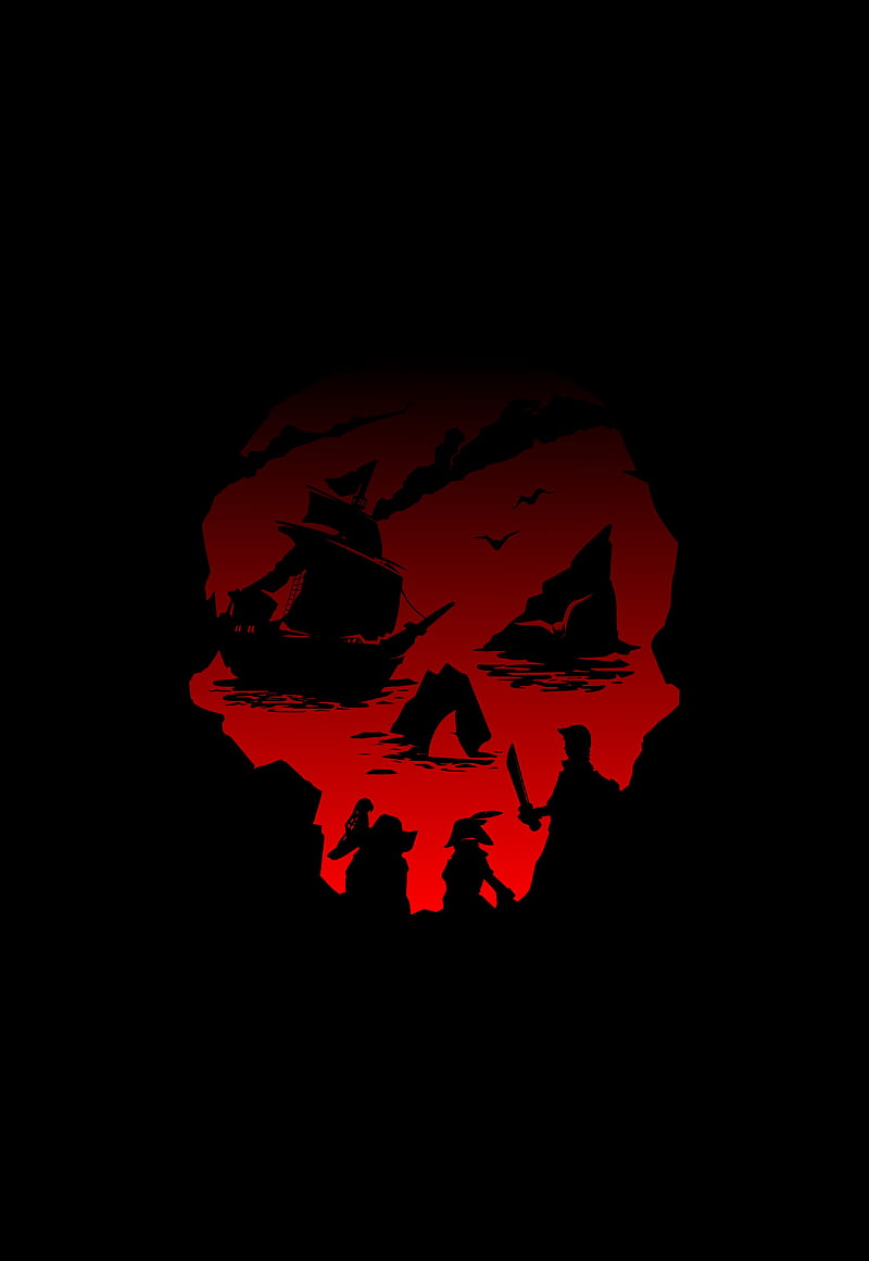 Sea of Thieves, black background, PC gaming, skull, video games, red, HD phone wallpaper