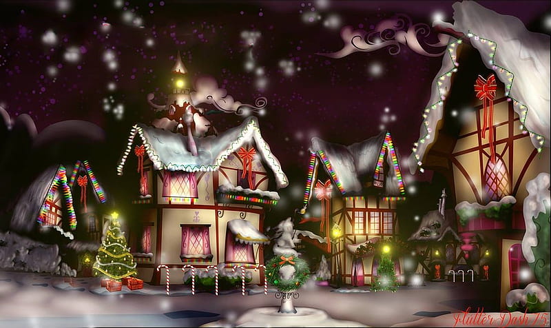 Snowy Fantasy Village, winter, fantasy, holidays, christmas, homes, quaint, Village, HD wallpaper