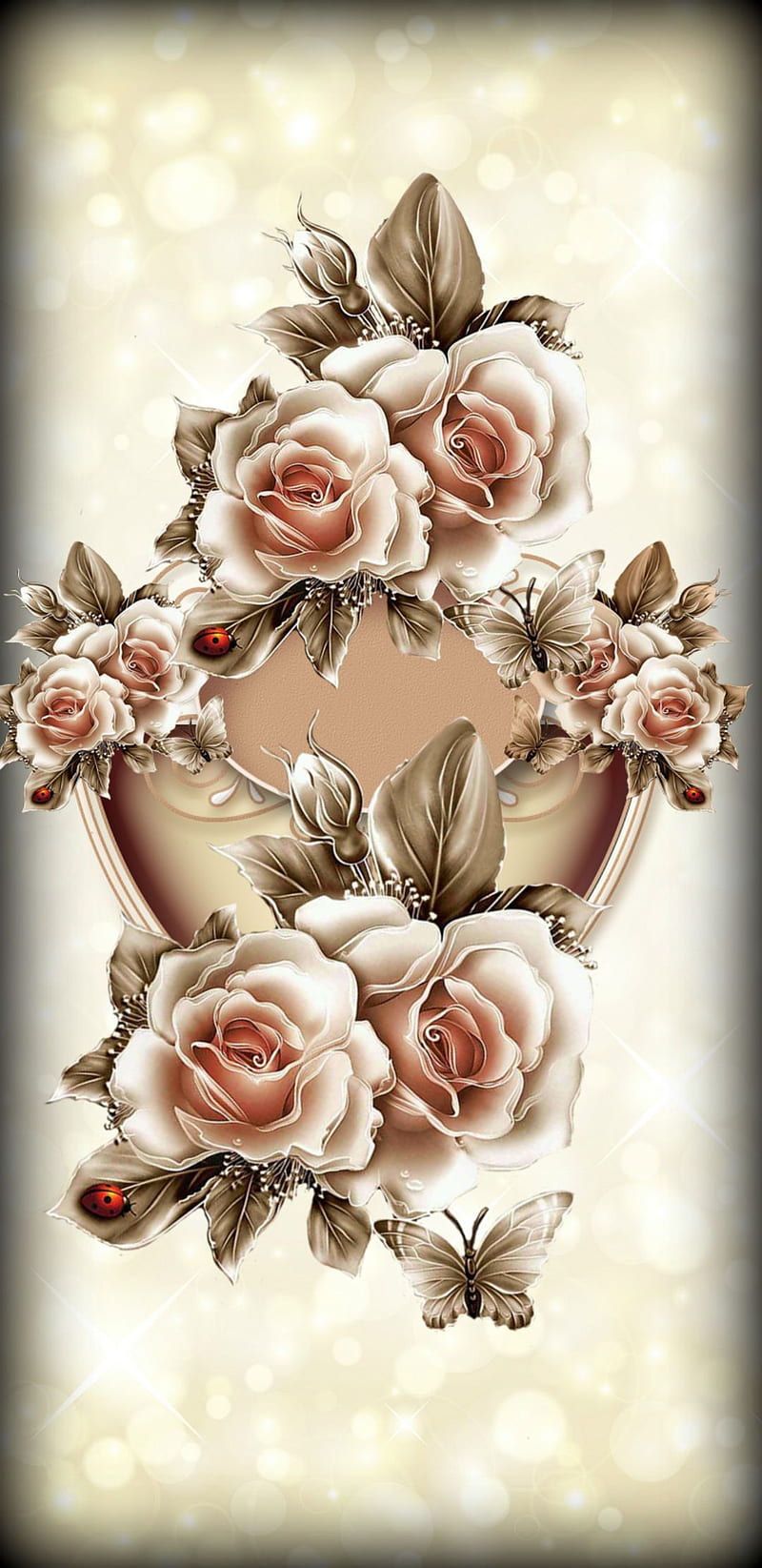 Golden Roses, art, bouquet, butterflies, butterfly, designs, floral, flowers, pink, purple, rose, HD phone wallpaper