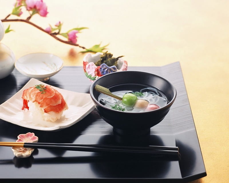 Japanese Food, pretty, seafood, japan, delicious, food, flower, HD wallpaper