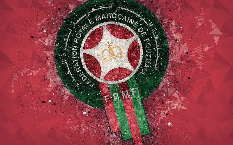 Morocco national football team geometric art, logo, red abstract background, Asian Football Confederation, Asia, emblem, Morocco, football, AFC, grunge style, creative art, HD wallpaper