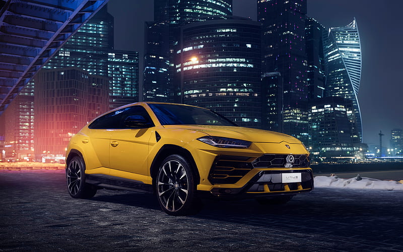 Lamborghini Urus, nightscape, 2018 cars, yellow Urus, SUVs, Lamborghini, HD wallpaper
