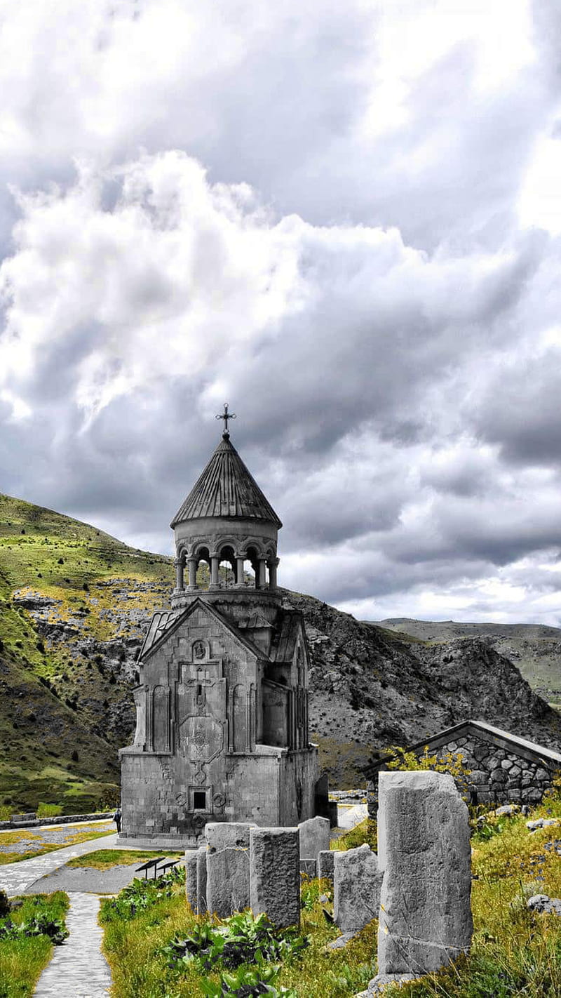 ARMENIAN CHURCH, nature, sky, christian, jesus, christ, armenia, black and white, bw, HD phone wallpaper