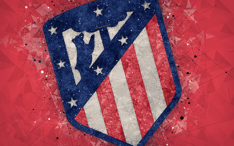 Atletico Madrid new logo, geometric art, logo 2018, emblem, Spanish football club, LaLiga, red background, Madrid, Spain, football, creative art, HD wallpaper
