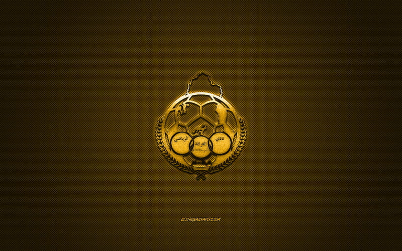 Al-Gharafa SC, Qatar football club, QSL, yellow logo, yellow carbon fiber background, Qatar Stars League, football, Al Rayyan, Qatar, Al-Gharafa SC logo, HD wallpaper