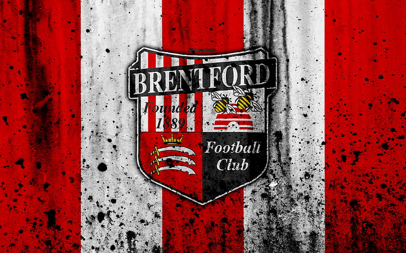 FC Brentford, grunge, EFL Championship, art, soccer, football club, England, Brentford, logo, stone texture, Brentford FC, HD wallpaper