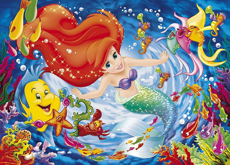 The Little Mermaid, Ariel, Disney, Cartoon, Flounder, HD wallpaper | Peakpx