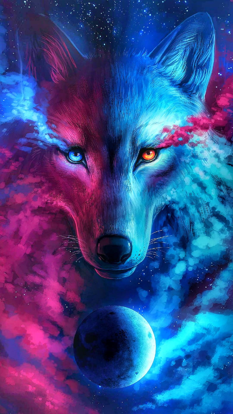 Wolf, blue, color, galaxy, kurt, lone, new, pink, red, white, HD phone  wallpaper | Peakpx