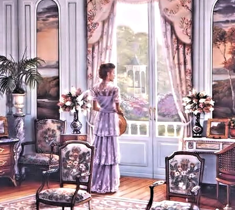 Waiting, pretty, Woman, Room, HD wallpaper