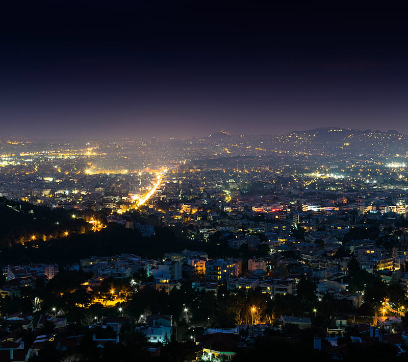 City of Athens, city lights, landscape, night, HD wallpaper