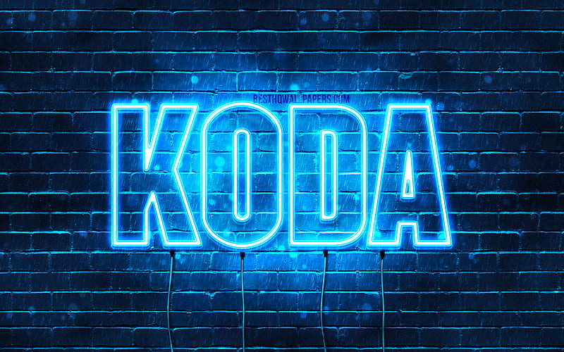 Koda with names, horizontal text, Koda name, blue neon lights, with Koda name, HD wallpaper