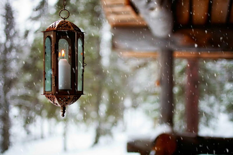 Winter Lantern , candle, graphy, lantern, bonito, winter, HD wallpaper