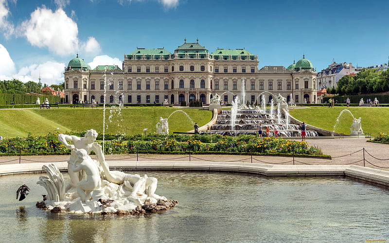 Belvedere Palace, Vienna, Austria, Vienna, fountains, palace, sculptures, Belvedere, Austria, HD wallpaper