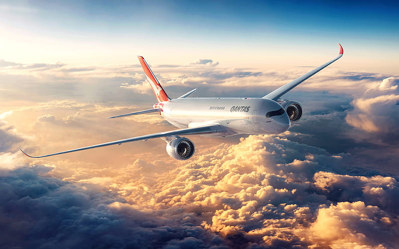 Airbus A350 XWB passenger plane, Qantas Airlines, Airbus A350, civil aviation, A350 XWB, Airbus, HD wallpaper