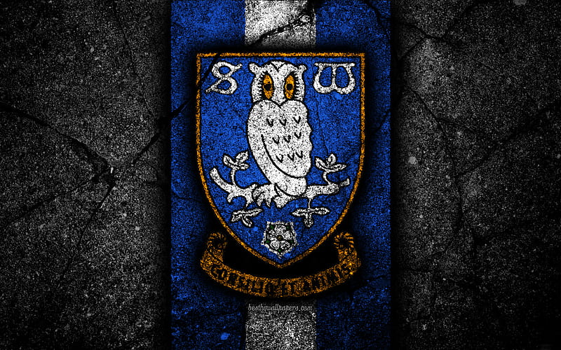 Sheffield Wednesday FC, logo, EFL Championship, black stone, football club, England, Sheffield Wednesday, soccer, emblem, asphalt texture, FC Sheffield Wednesday, HD wallpaper