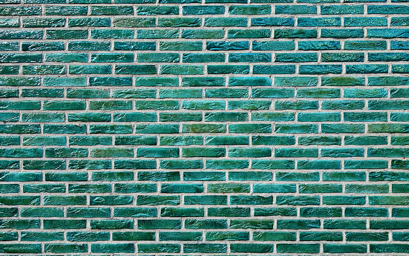 green brick wall, brick texture, stone texture, Turquoise Wall Bricks Background, decorative bricks, HD wallpaper