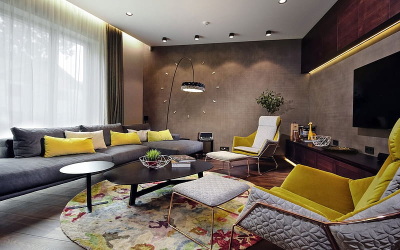 modern interior, living room, sofa, living room design, HD wallpaper