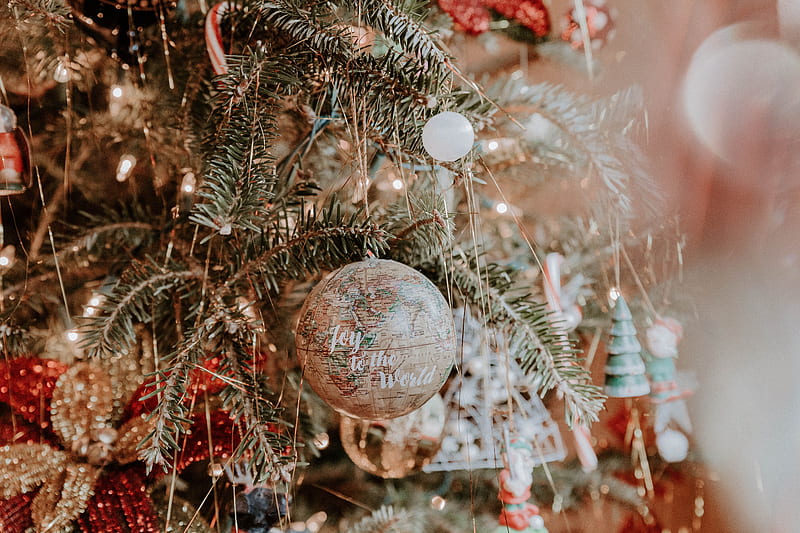 tree, decoration, ball, globe, new year, HD wallpaper