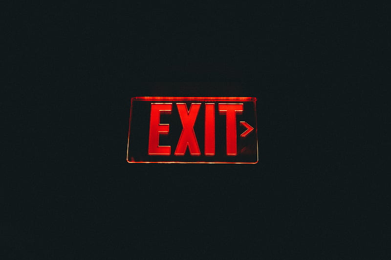 exit, dark, glow, pointer, red, sign, HD wallpaper