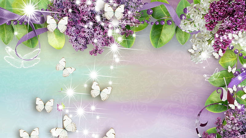 Spring Favorites, stars, fragrant, shine, butterflies, spring, sparile, lilacs, floral, flowers, Firefox Persona theme, HD wallpaper