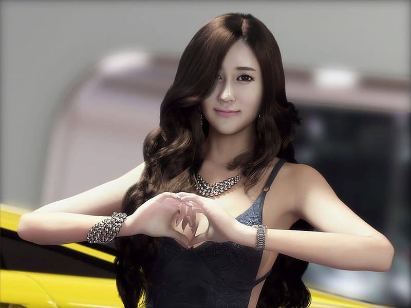 Korean Car Model 3D, pretty, model, bonito, smile, cute, 3D, girl, car, asian, beauty, face, korean, HD wallpaper