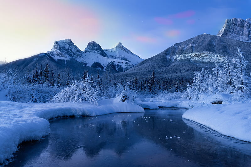 Earth, Winter, Canada, Canadian Rockies, Mountain, Nature, River, Snow, HD wallpaper