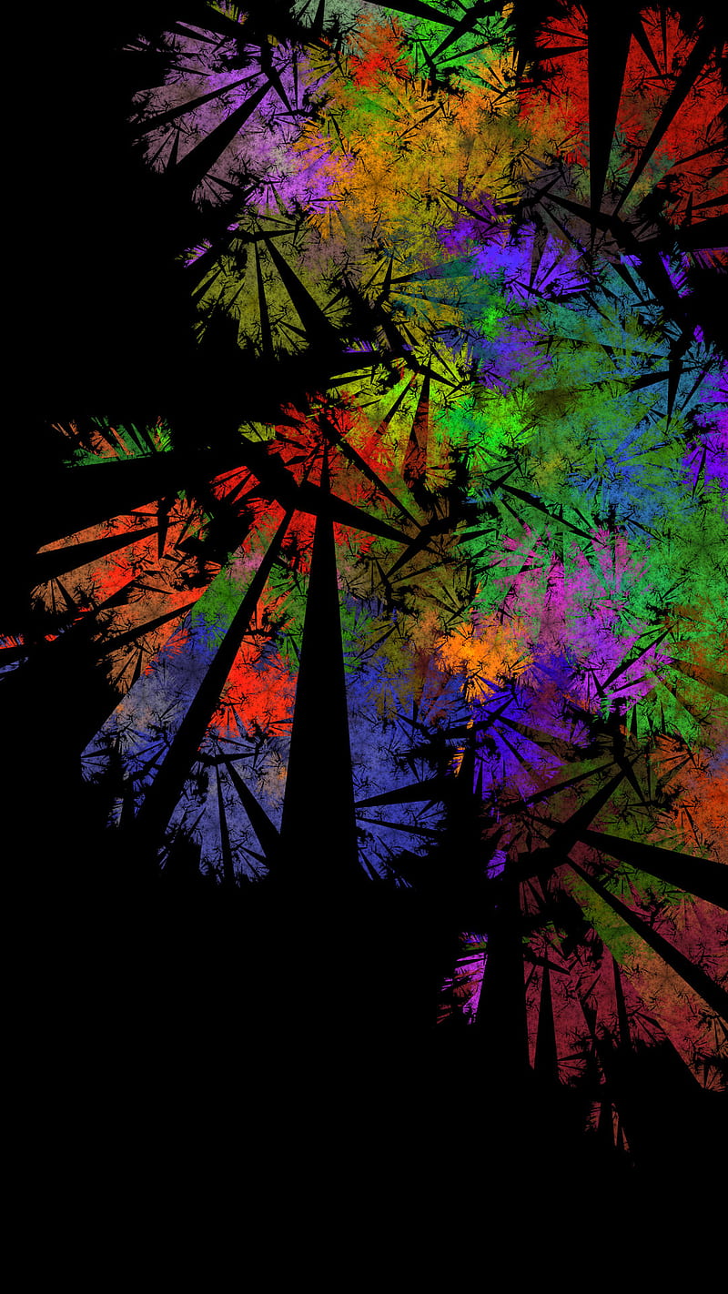 Neon Forest, 3d, beauty, best, black, colors, cool new, night, sky, super, wood, HD phone wallpaper