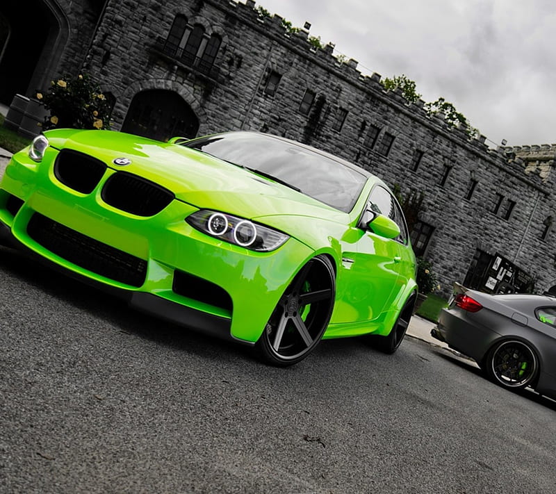 Green Bmw, car, classic, new, nice, race, rimms, speed, wheels, HD wallpaper