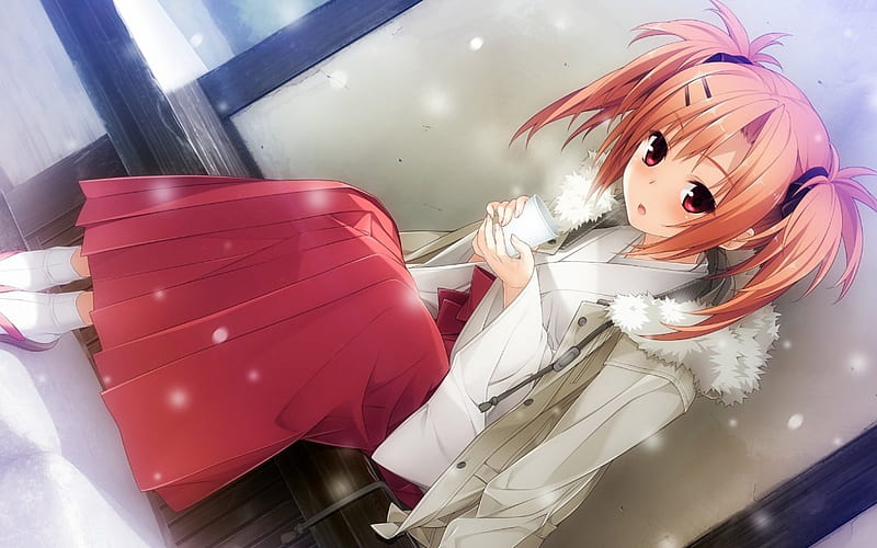 Sumeragi Ayaka, Red Hair Girl, Cold, Pretty Anime, Cute Anime, Winter, Cute Girl, Relaxing, Snow, Cold Weather, HD wallpaper