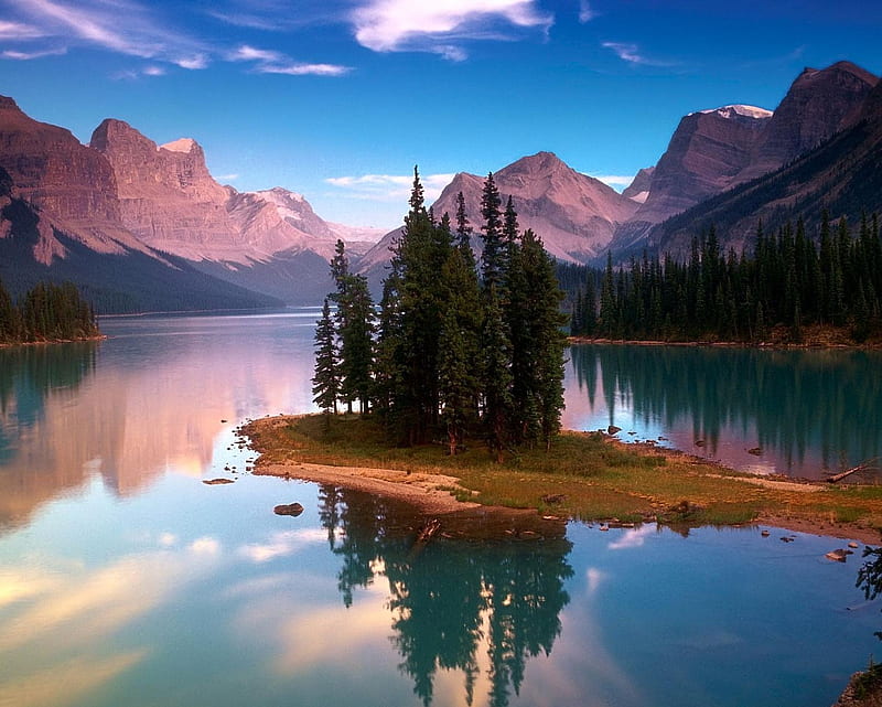 Lakeside, colorful, mountains, sky, trees, HD wallpaper