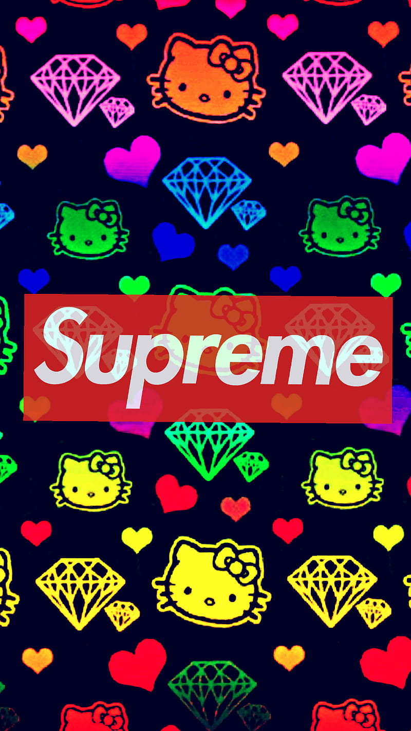 Neon H Kitty Supreme, colorful, cute, hello kitty, iphone, kawaii, logos, pretty, rainbow, HD phone wallpaper