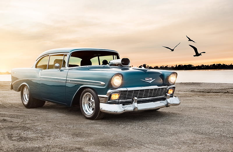 1956-Chevrolet-Bel-Air-Sport-Coupe, Classic, Motor, GM, Pro Street, HD wallpaper