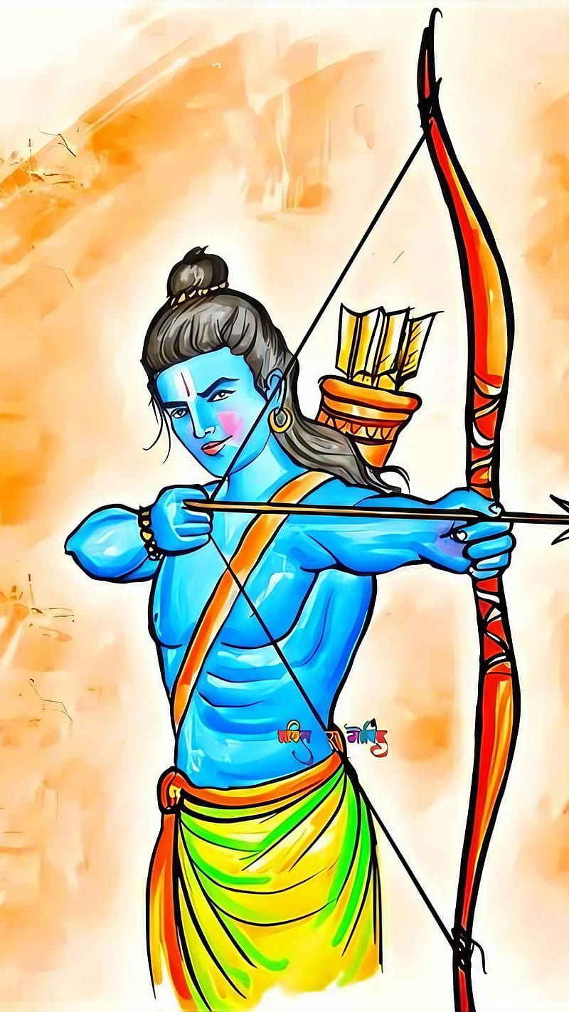 Indian lord rama shoots arrows vector illustration. happy ram • wall  stickers hindu, spiritual, temple | myloview.com