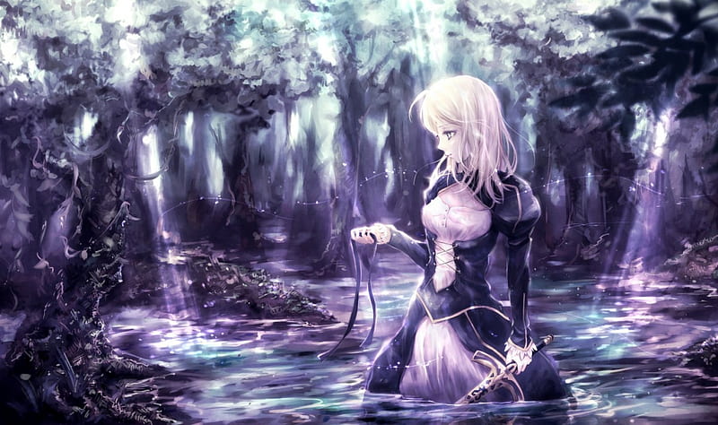 Fate Stay Forest, saber, pretty, wet, scenic, bonito, sweet, nice, fate ...