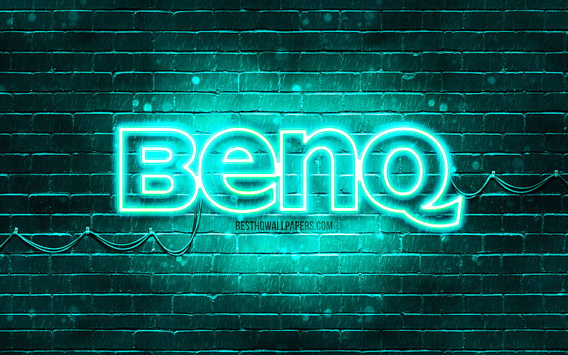 Benq turquoise logo turquoise brickwall, Benq logo, brands, Benq neon logo, Benq, HD wallpaper