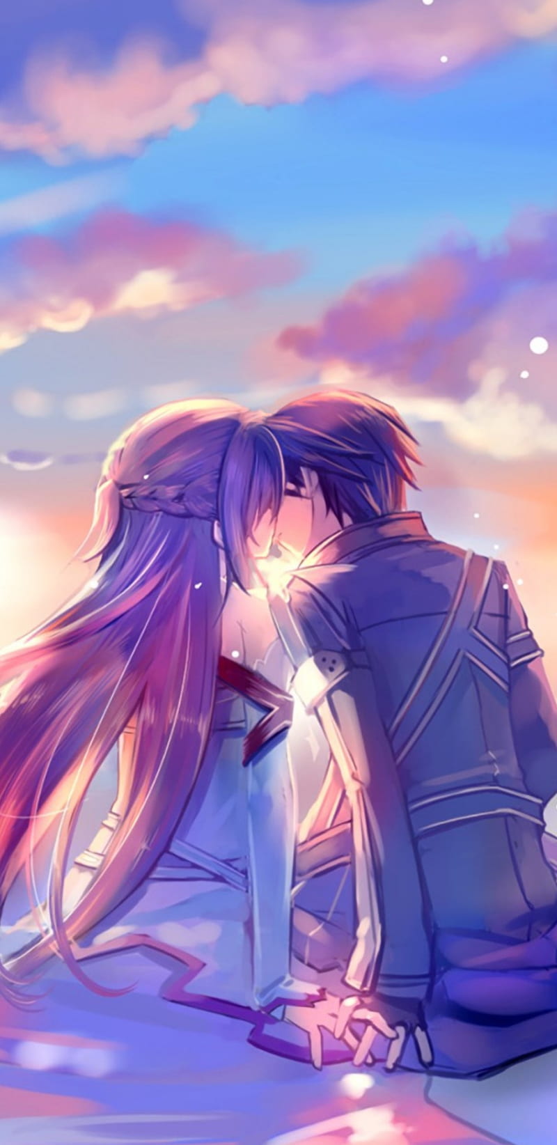 AnimeKiss, anime, blue, boyfriend, girlfriend, kiss, love, pink, sunset, HD  phone wallpaper | Peakpx