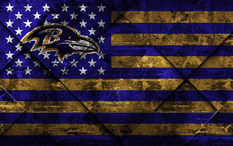 Baltimore Ravens American football club, grunge art, grunge texture, American flag, NFL, Baltimore, Maryland, USA, National Football League, USA flag, American football, HD wallpaper
