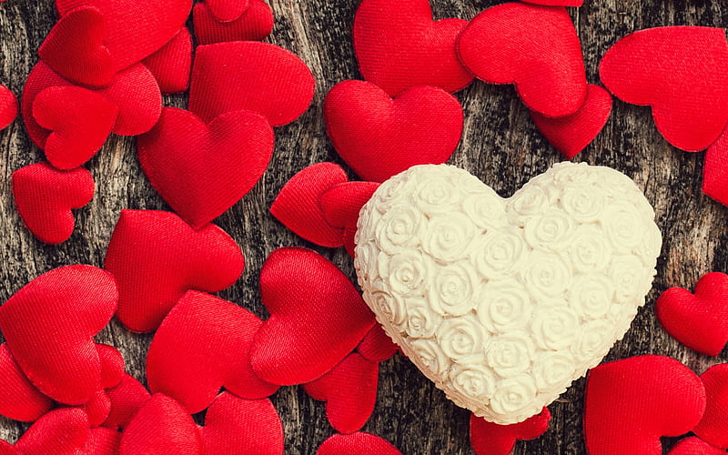 Valentines Day, red heart, romance, February 14, wooden background, HD wallpaper