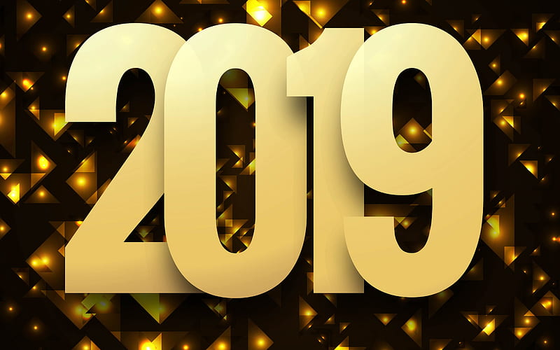 Happy New Year 2019, golden 2019 background, creative art, golden letters, HD wallpaper